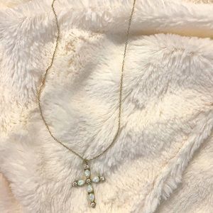 Dainty opal cross necklace